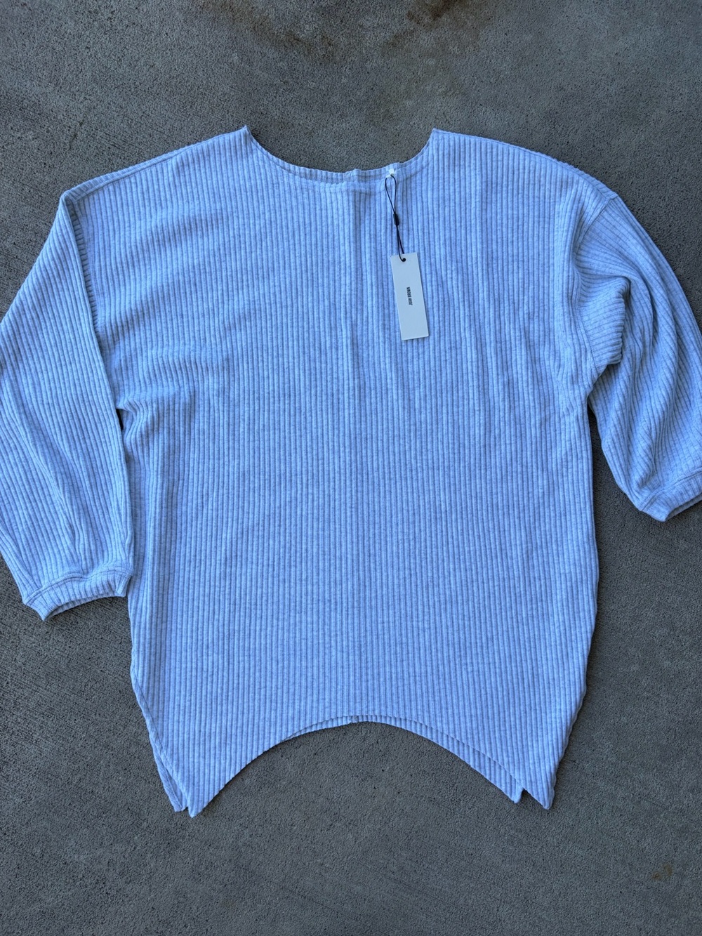 Joah Brown Off Shoulder Tunic rib knit pearl grey luxe knit long sleeve shirt - Picture 7 of 8